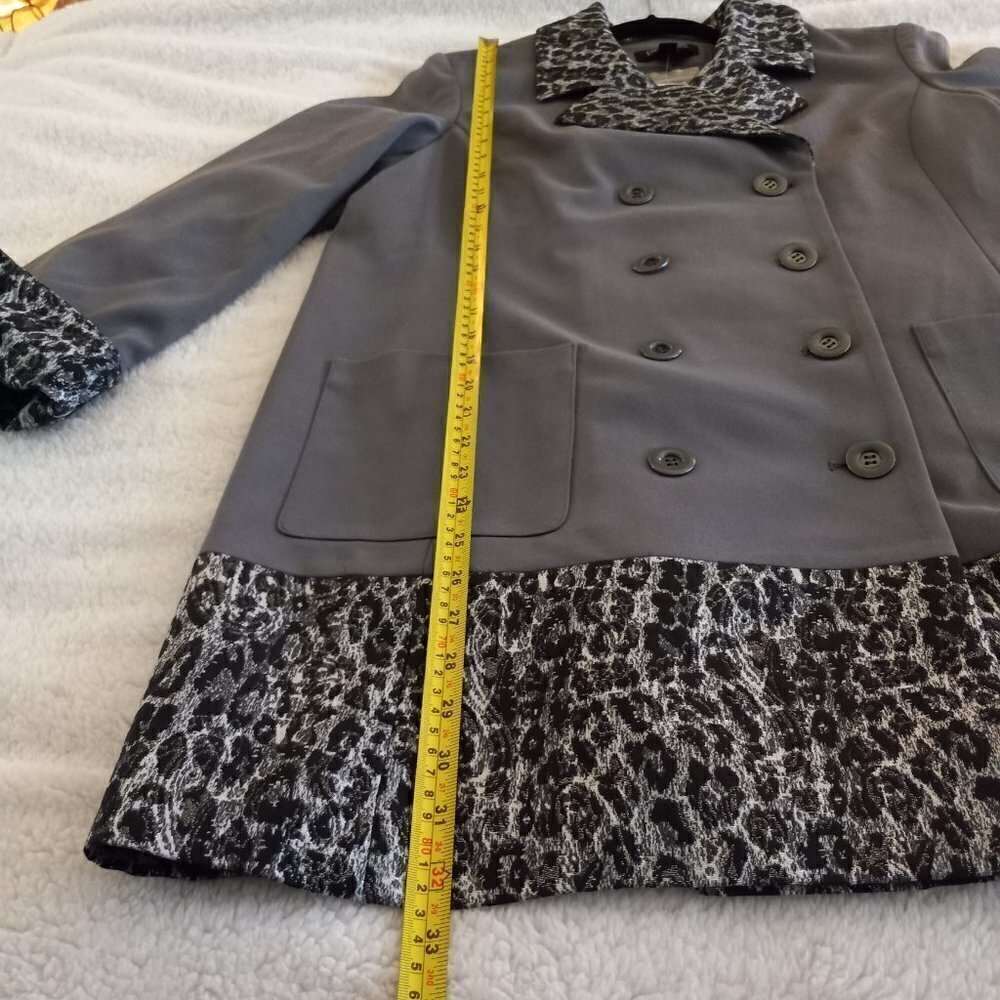 Leopard Trim Dennis Basso Blazer Peacoat Double-Breasted S 16 New With Tags - Picture 10 of 15